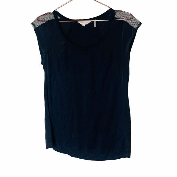 EUC Rebecca Taylor Black Lace Cap Sleeve Silk Top Small - Picture 1 of 4